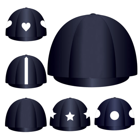 Equetech Custom Hat Silk. Navy Button Top